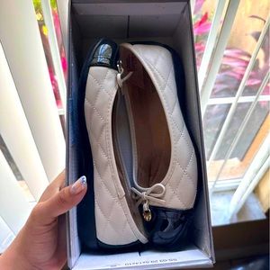 Preppy Ballet Flats For Women, Two Tone Quilted Pattern Bow Decor Slip-on Flats